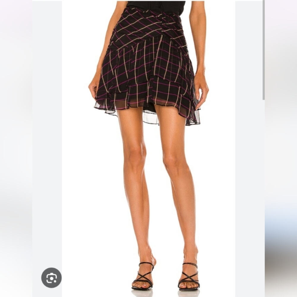 Revolve Milly Heidi Windowpane Silk Chiffon Skirt in Pink Multi